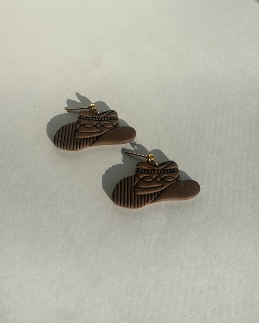 Cowgirl Hat Earrings - Brown