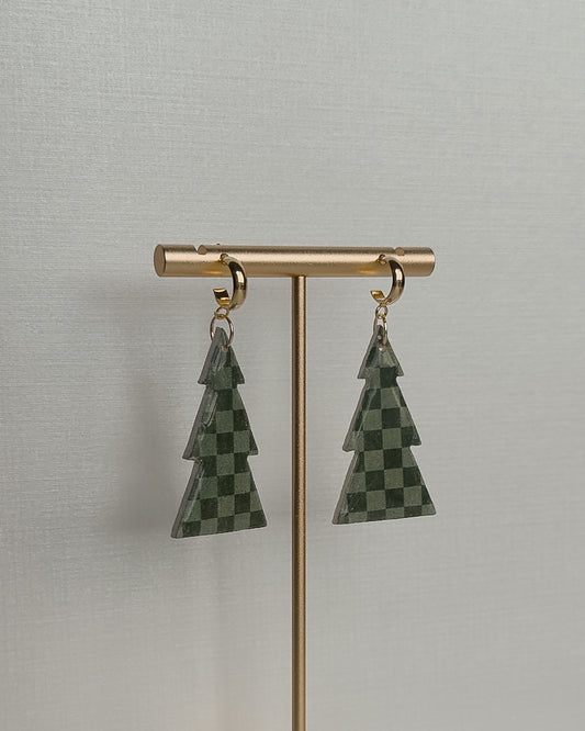 Christmas Tree Earrings - Checkered
