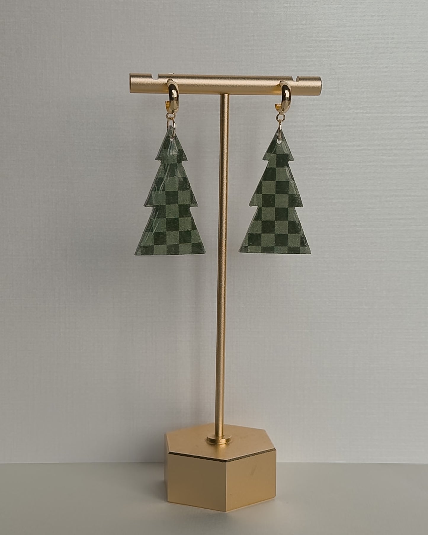 Christmas Tree Earrings - Checkered