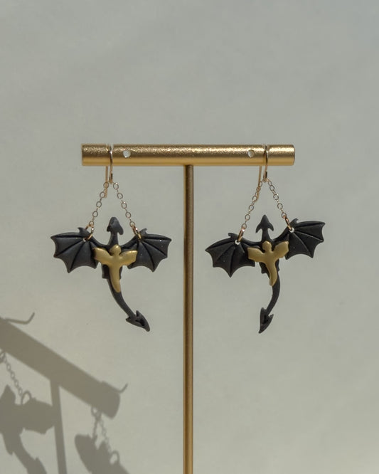 Dragon Earrings - Black & Gold