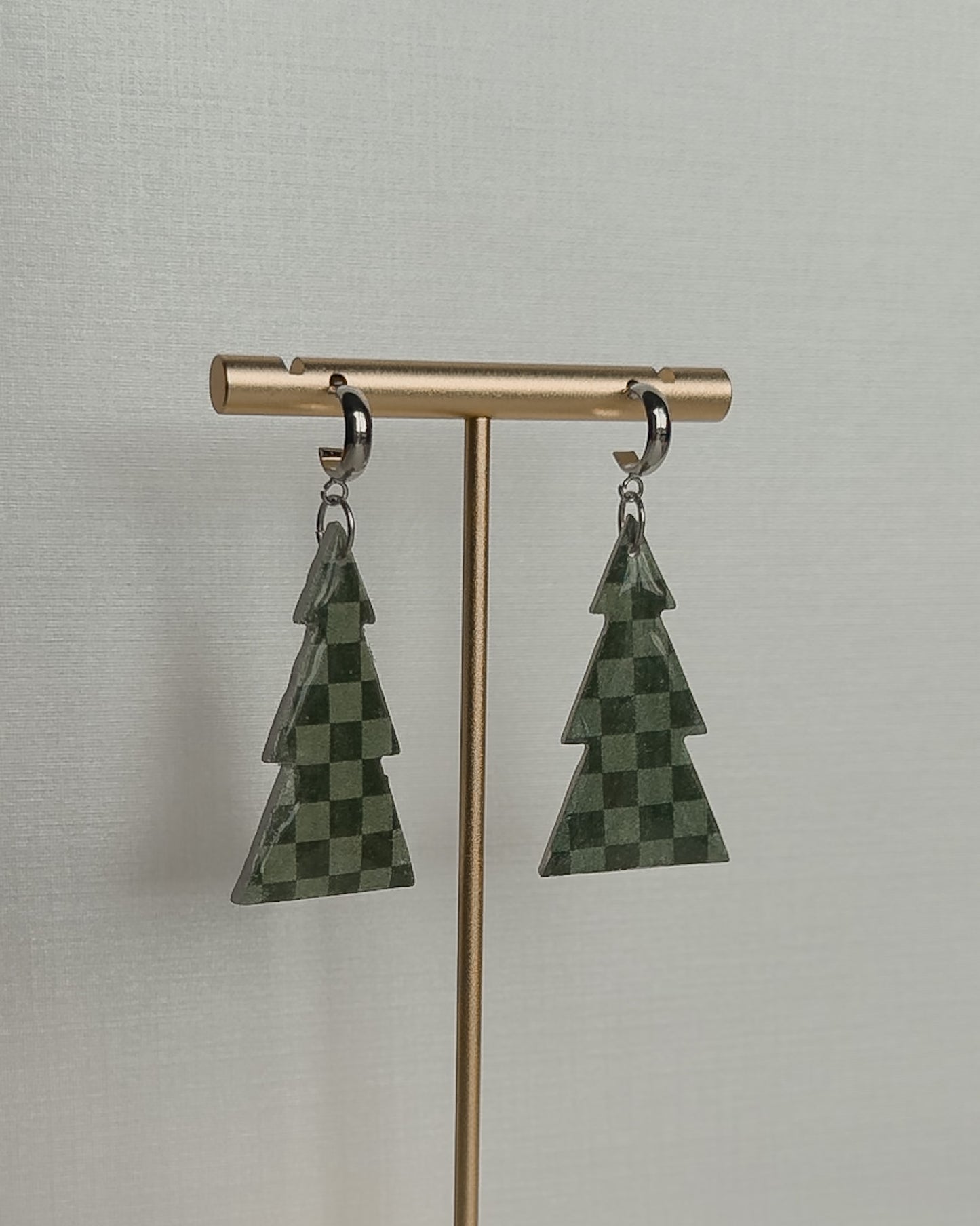 Christmas Tree Earrings - Checkered