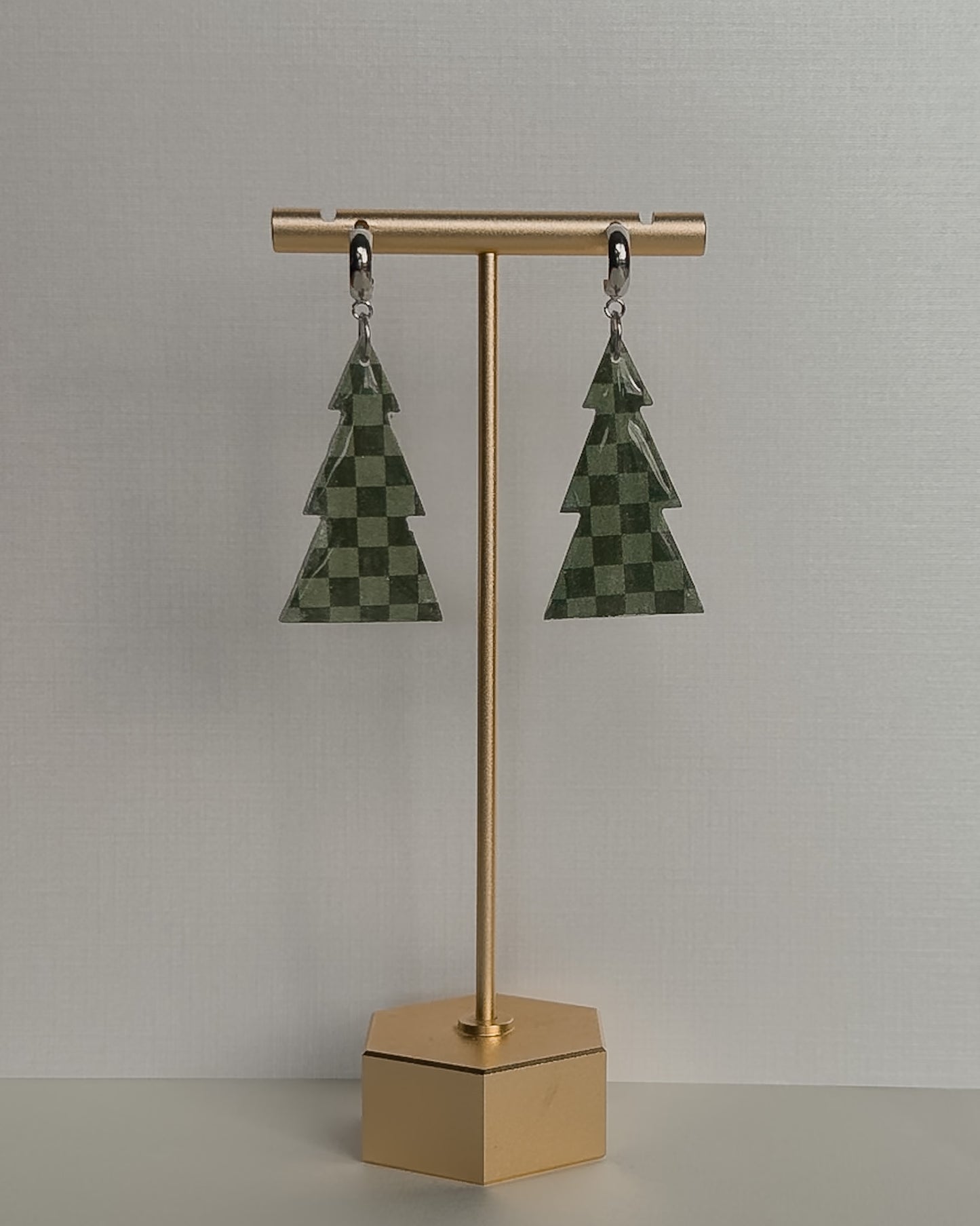 Christmas Tree Earrings - Checkered