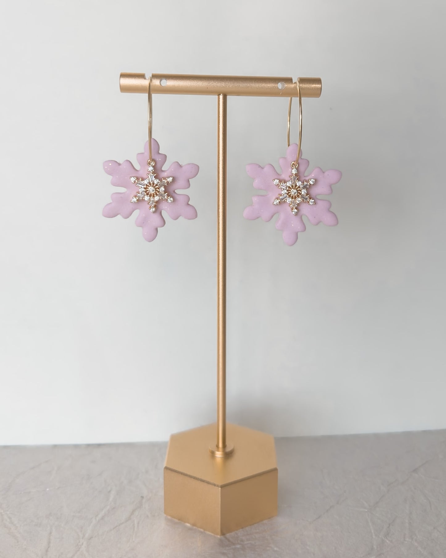 Large Snowflake Earrings - Pink