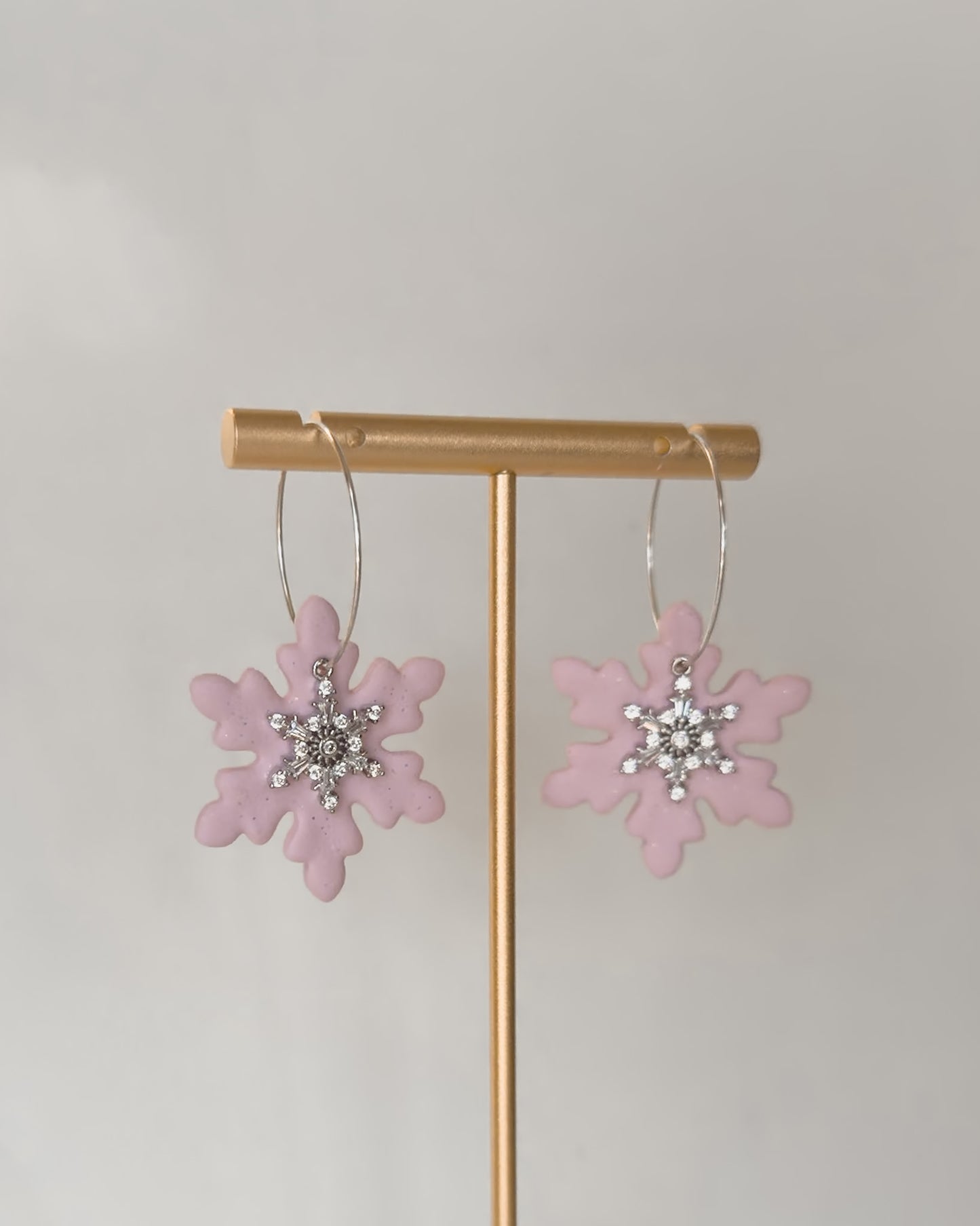 Large Snowflake Earrings - Pink