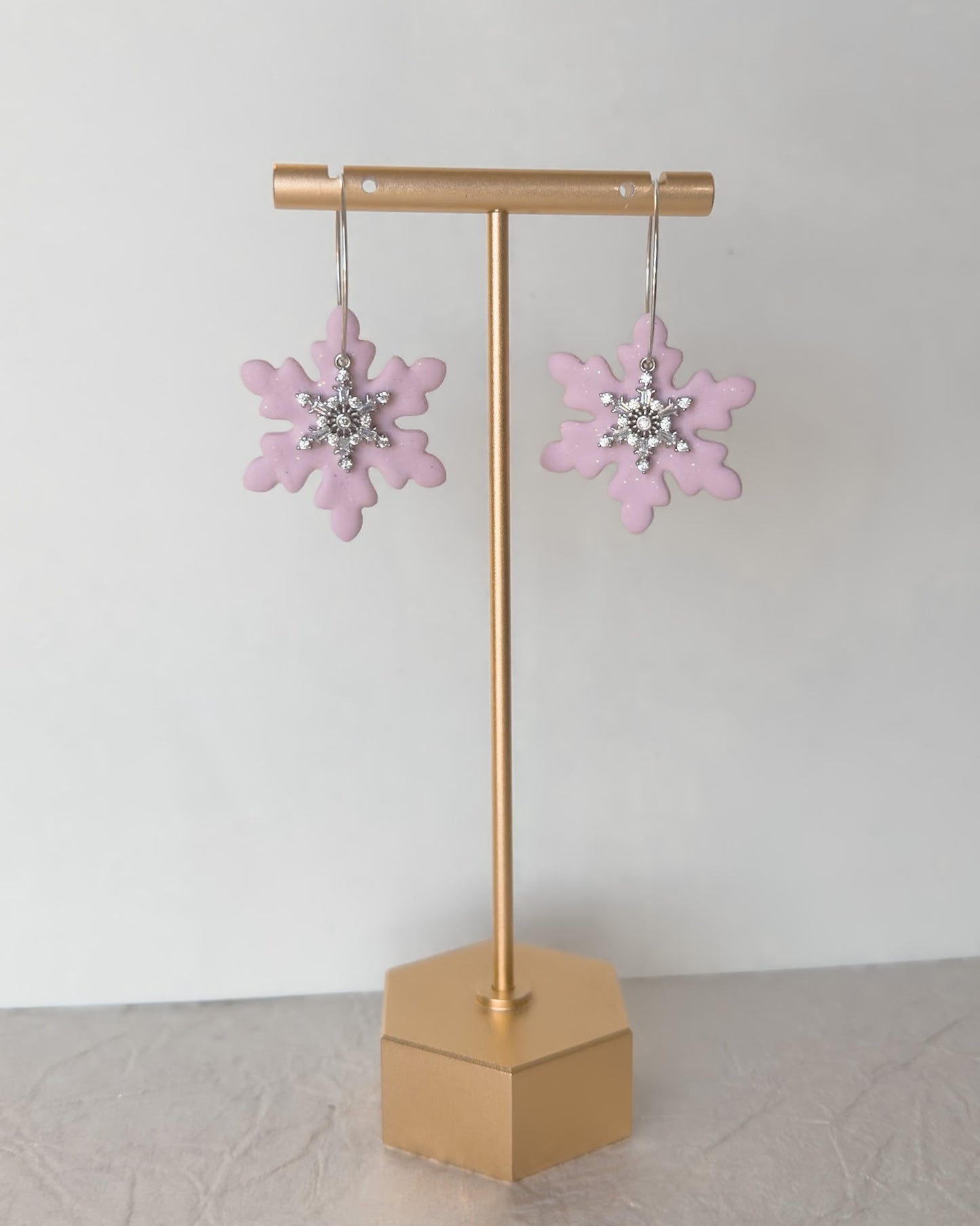 Large Snowflake Earrings - Pink