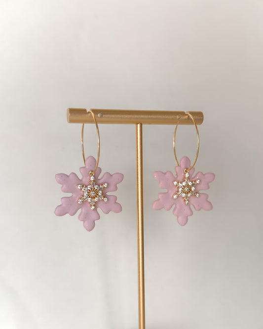 Large Snowflake Earrings - Pink