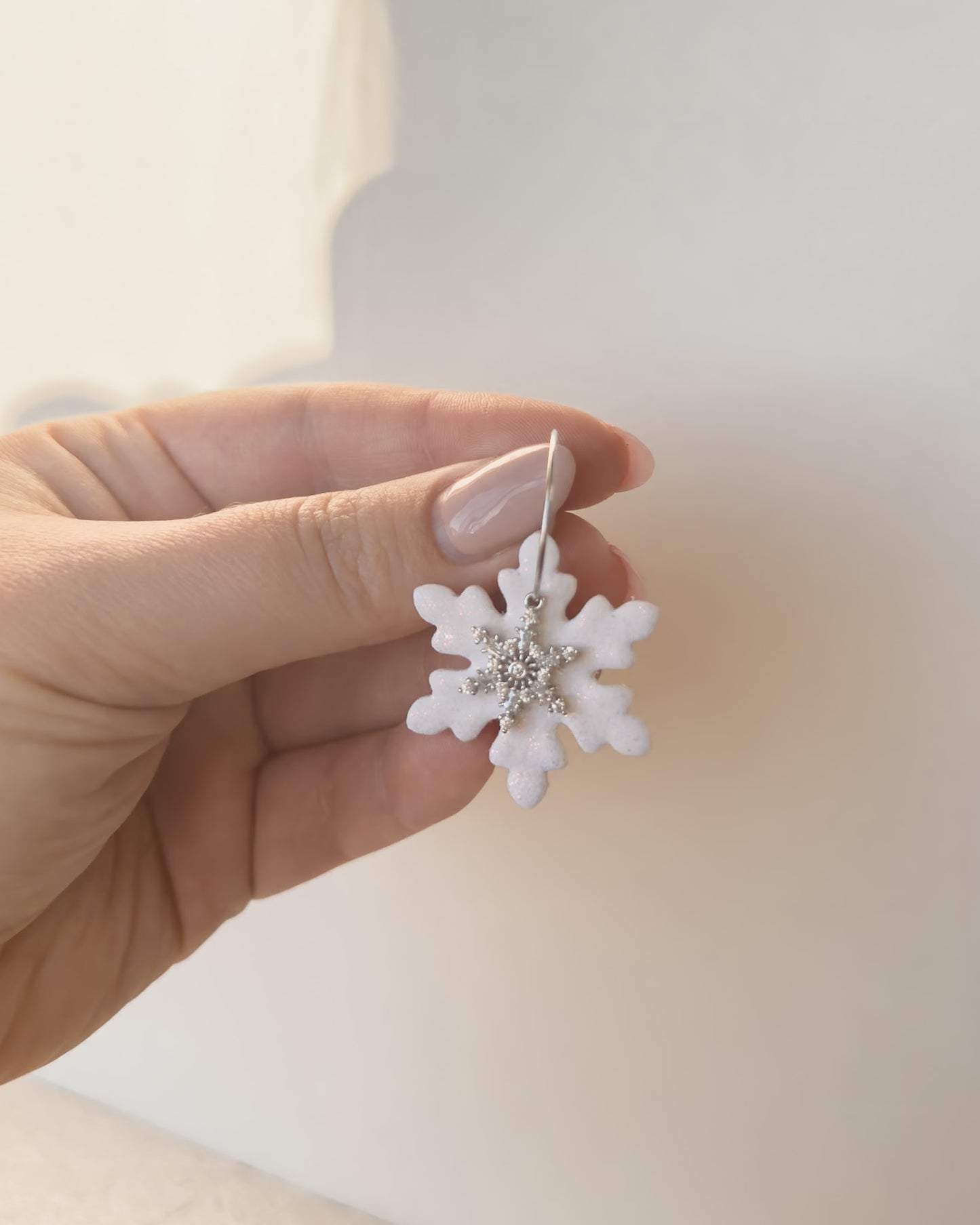 Large Snowflake Earrings - White