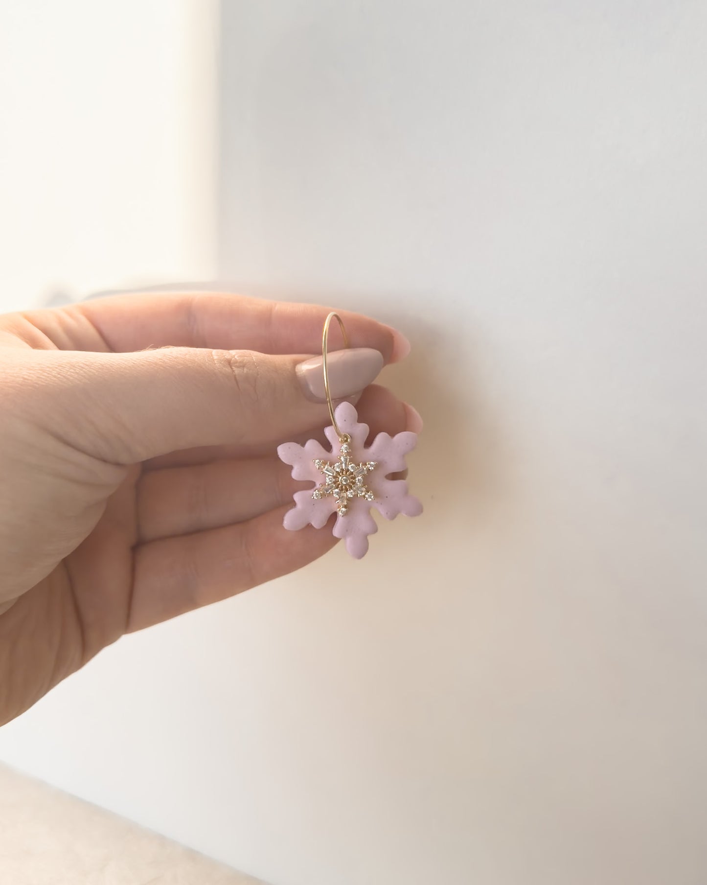 Large Snowflake Earrings - Pink