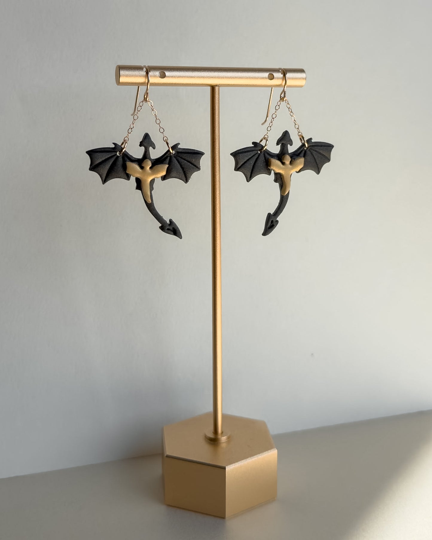 Dragon Earrings - Black & Gold